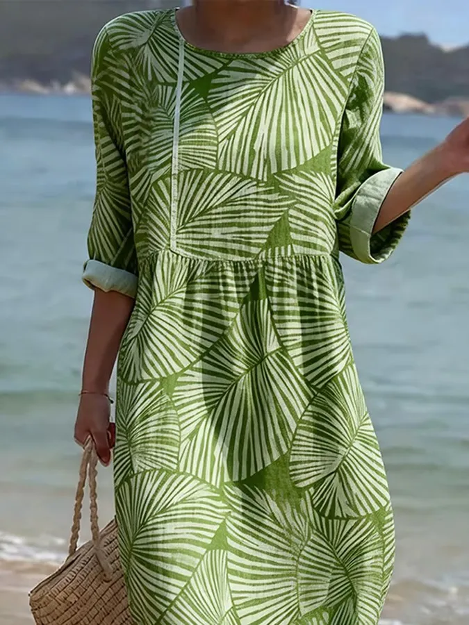 Women'S Casual Printed Round Neck Dress