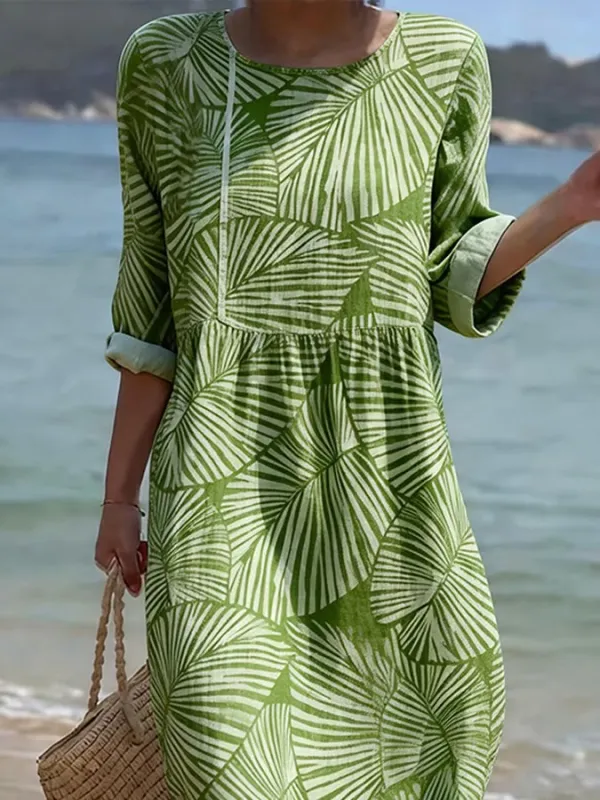 Women'S Casual Printed Round Neck Dress