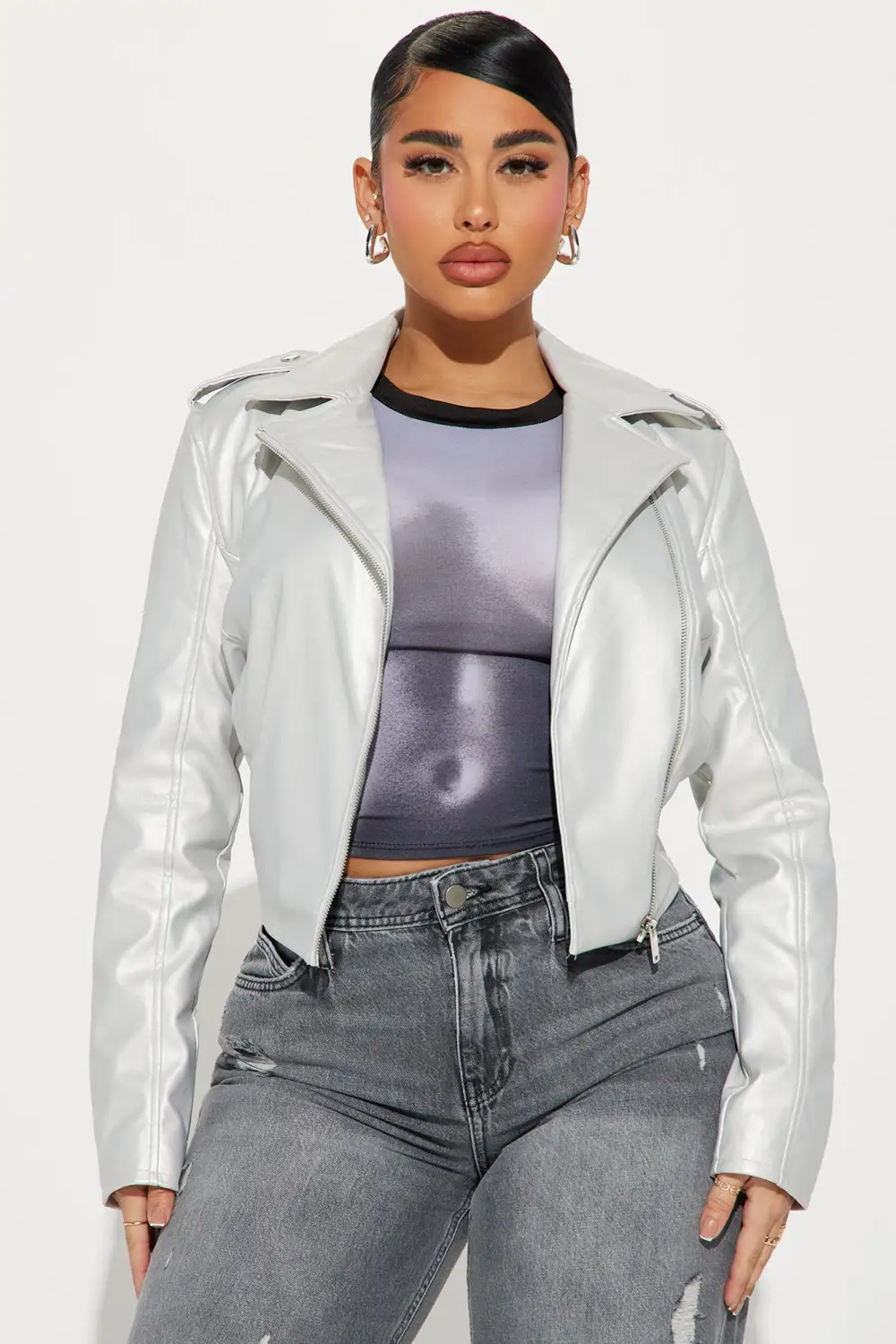 End Of The Road Faux Leather Jacket - Silver