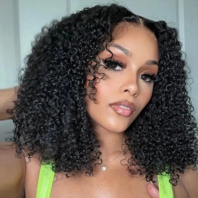#1 Jet Black 13×6/5×5 Curly Short Bob Human Hair Wigs For Women