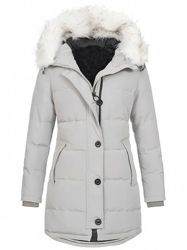 Women's Parka Puffer Jacket Winter Coat Zip up Hooded Coat with Fur Collar Thermal Warm Heated Coat Fall Outerwear with Pockets Classic Long Sleeve Black White