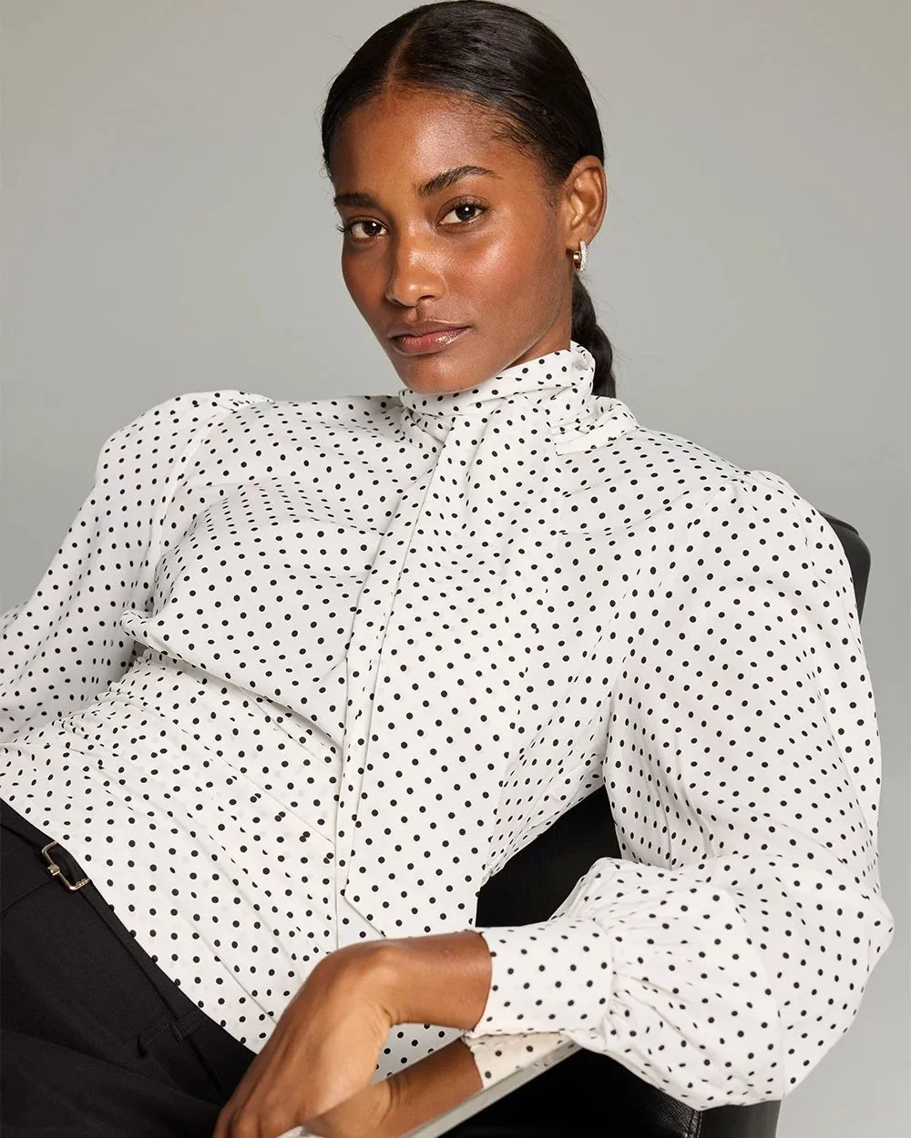 Tie-Neck Shirred Blouse