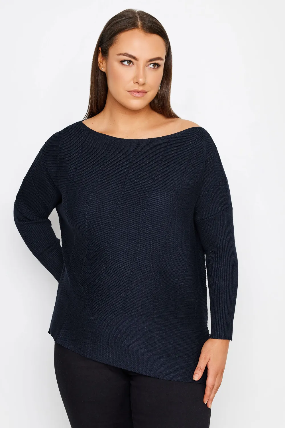 Evans Navy Blue Batwing Side Split Jumper
