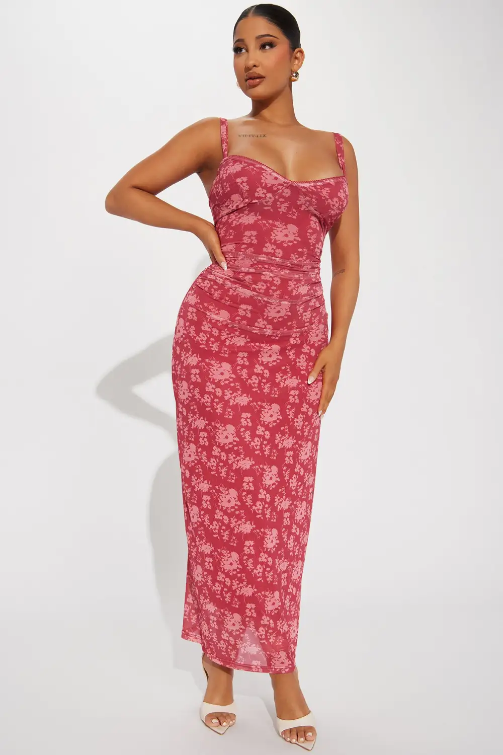 Carolina Mesh Maxi Dress - Red