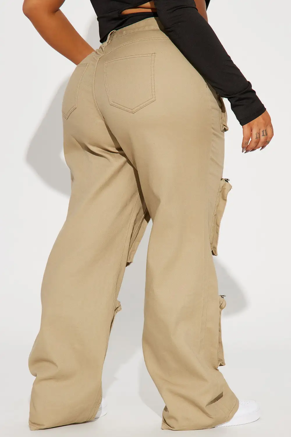 Starting Strong Wide Leg Non Stretch Cargo Jeans - Khaki