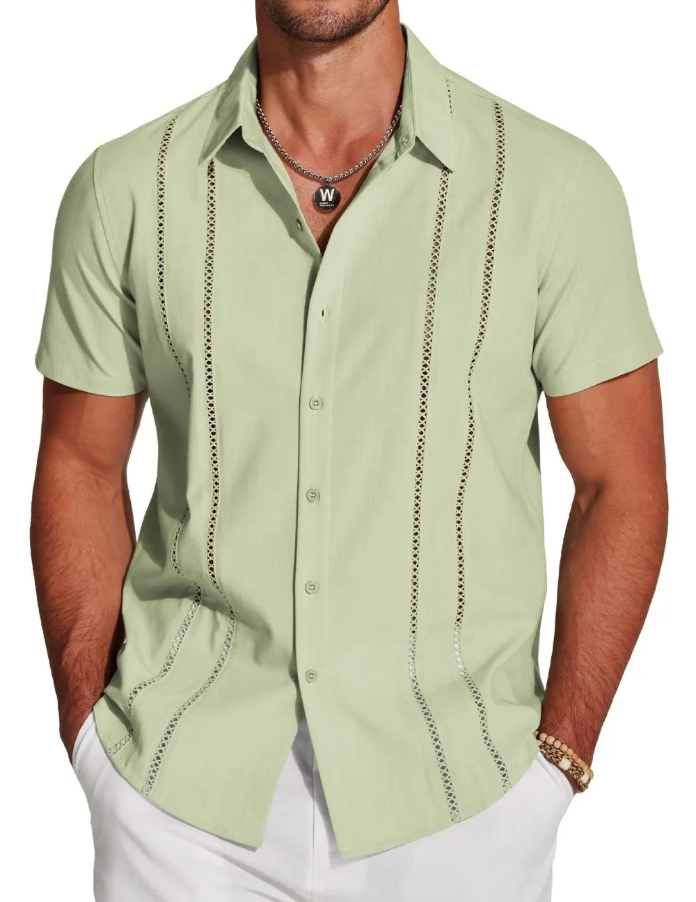 🔥Men's Cuba Guayabera Exquisite Hollow Embroidered Button Front Shirt