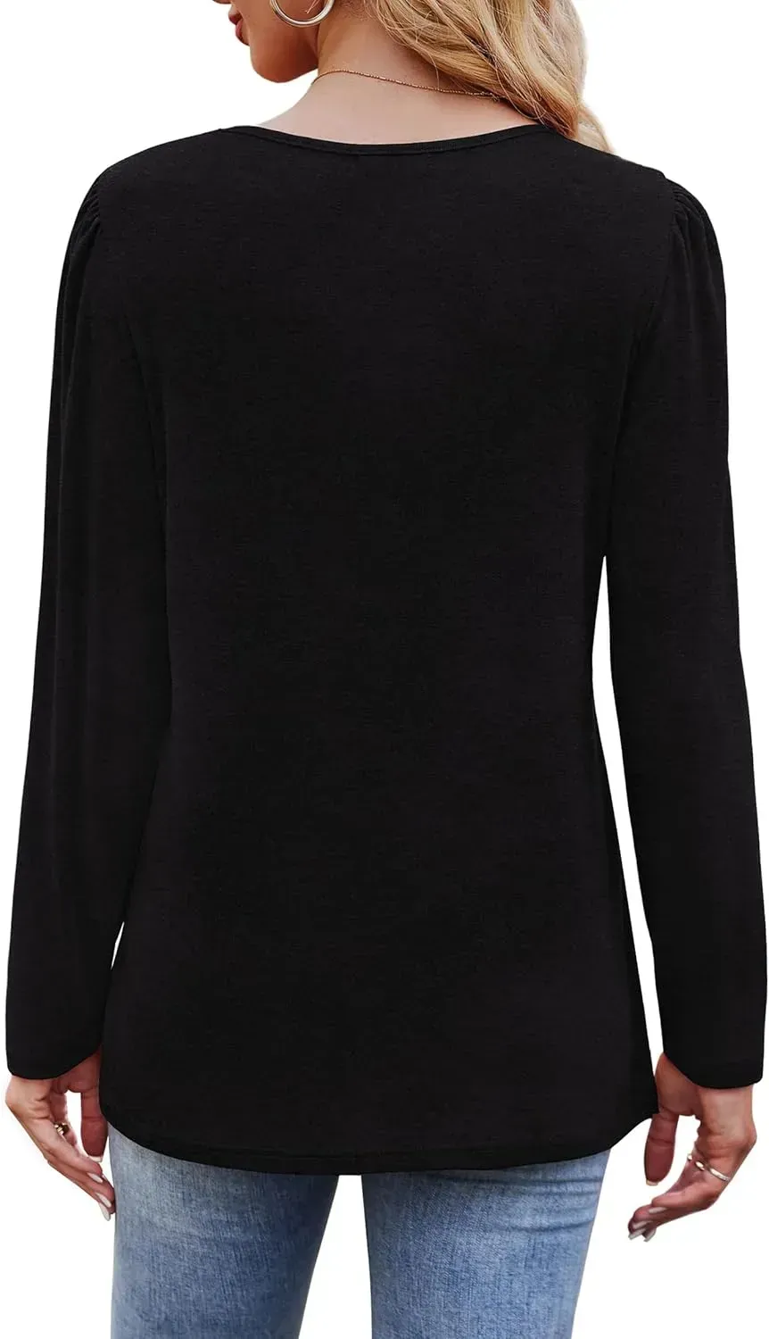 OFEEFAN Long Sleeve Shirts for Women Fall Fashion 2024 Dressy Casual Blouses Trendy Pleated Tunic Tops for Leggings