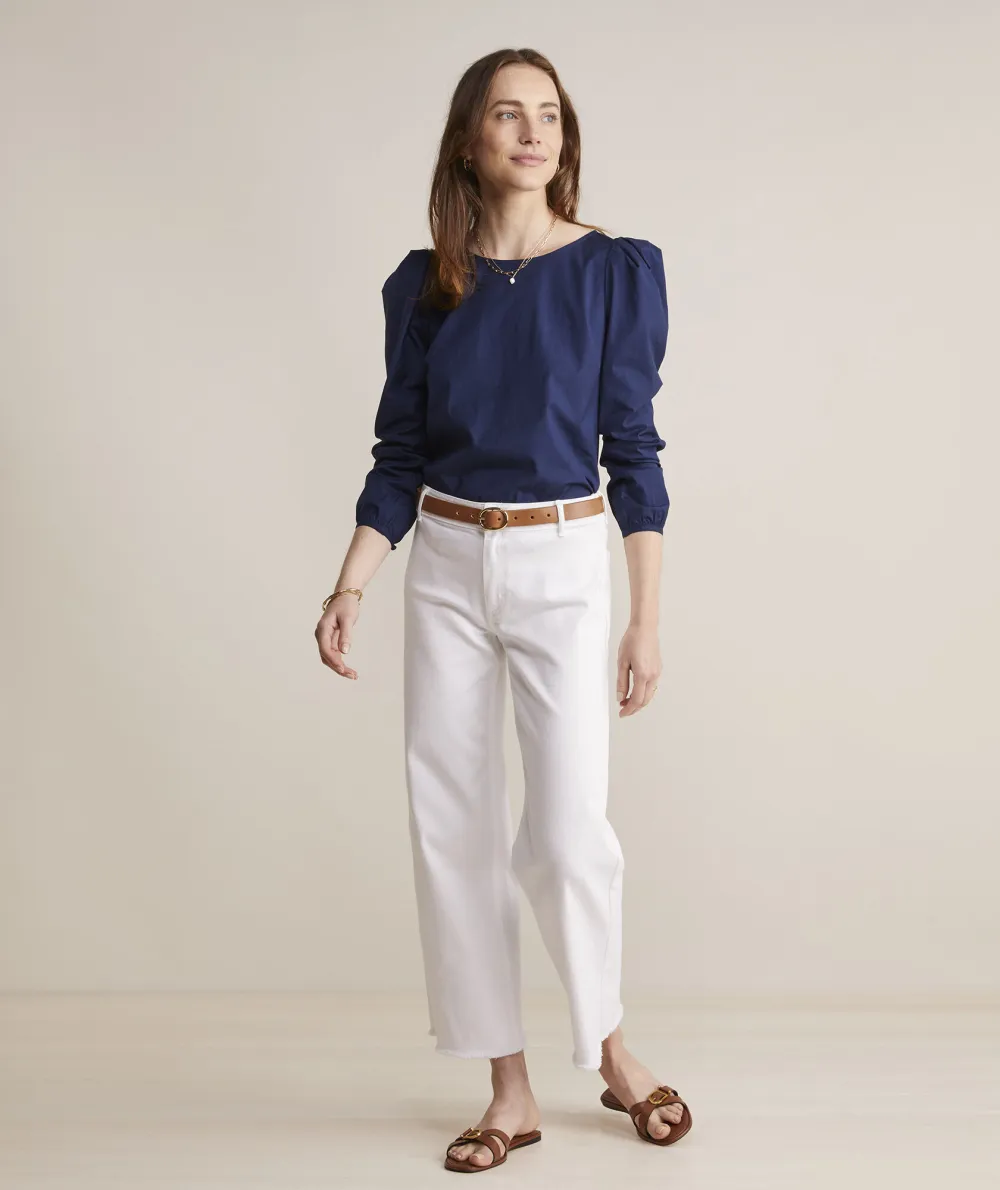 Poplin Puff-Sleeve Top