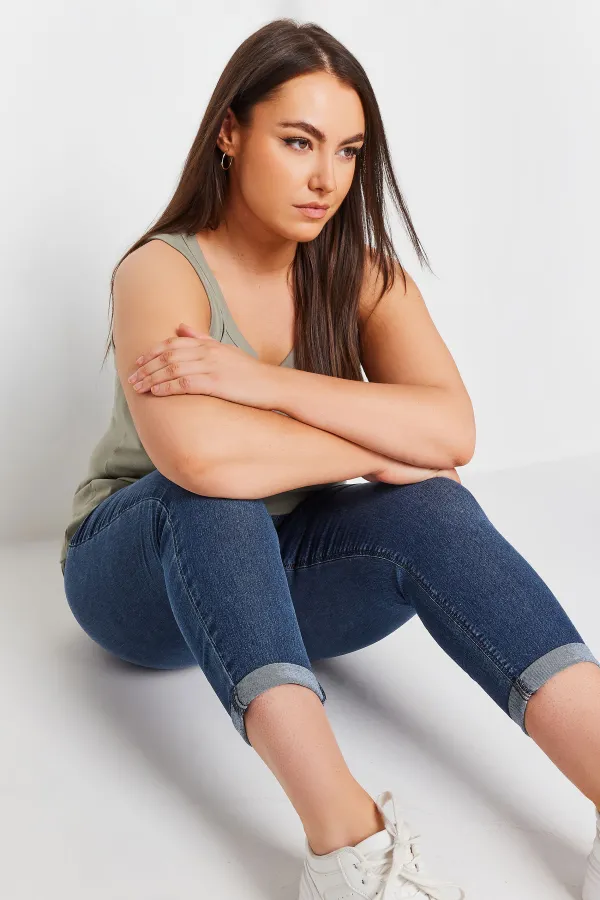 YOURS Curve Mid Wash Blue Turn Up Cropped GRACE Jeggings