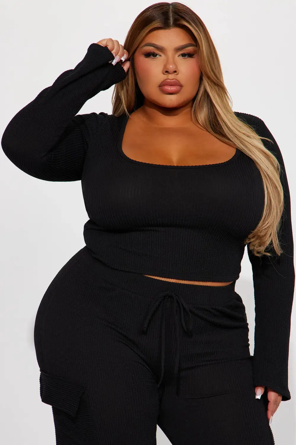 Nobody Like Me Ribbed Pant Set - Black