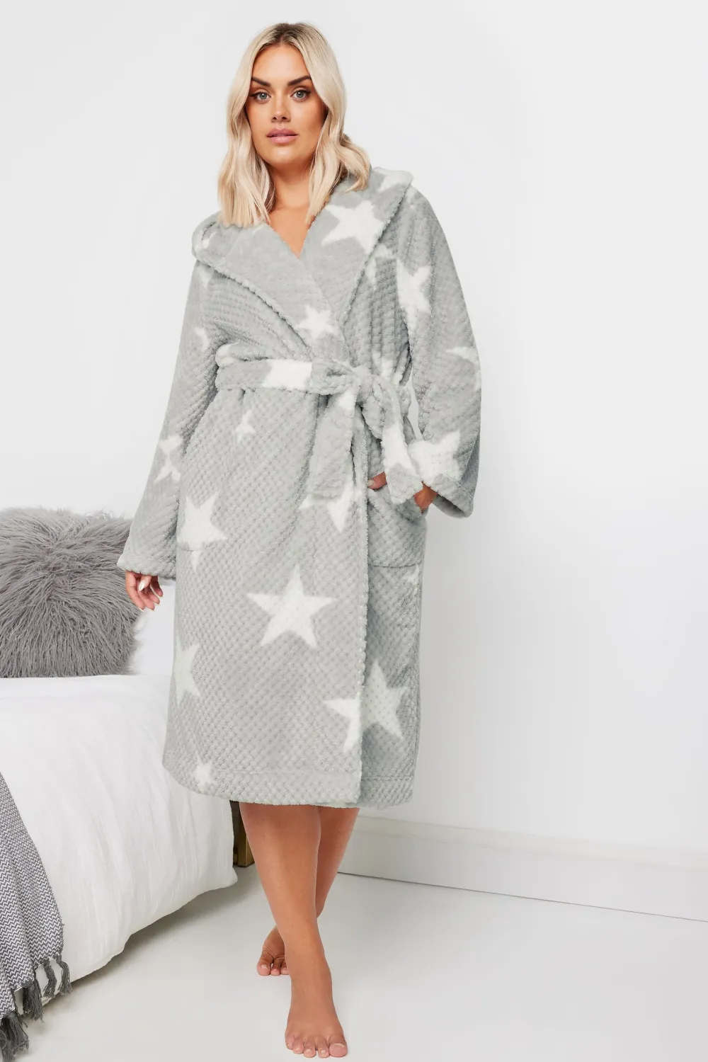 YOURS Curve Grey Star Honeycomb Dressing Gown