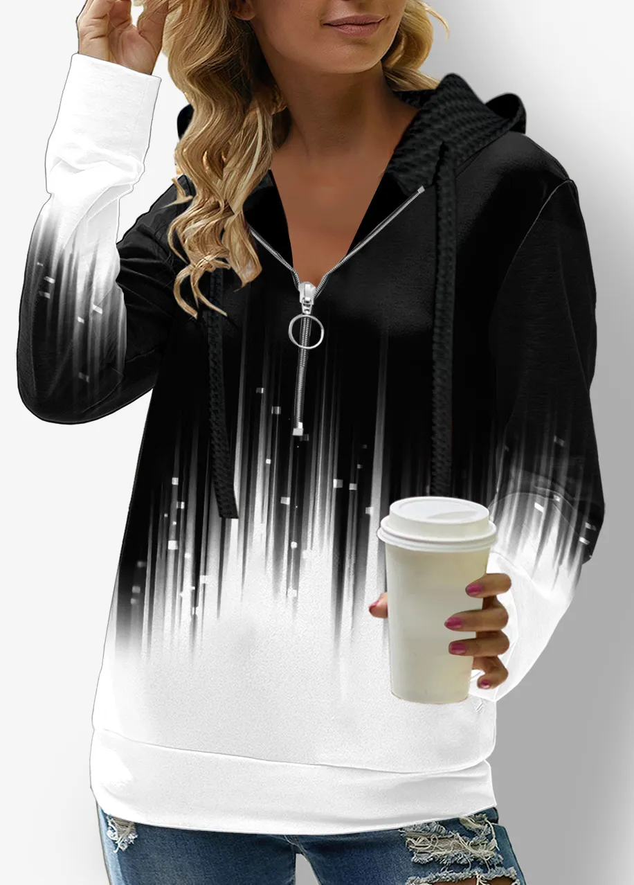 Red Patchwork Plaid Long Sleeve Hoodie