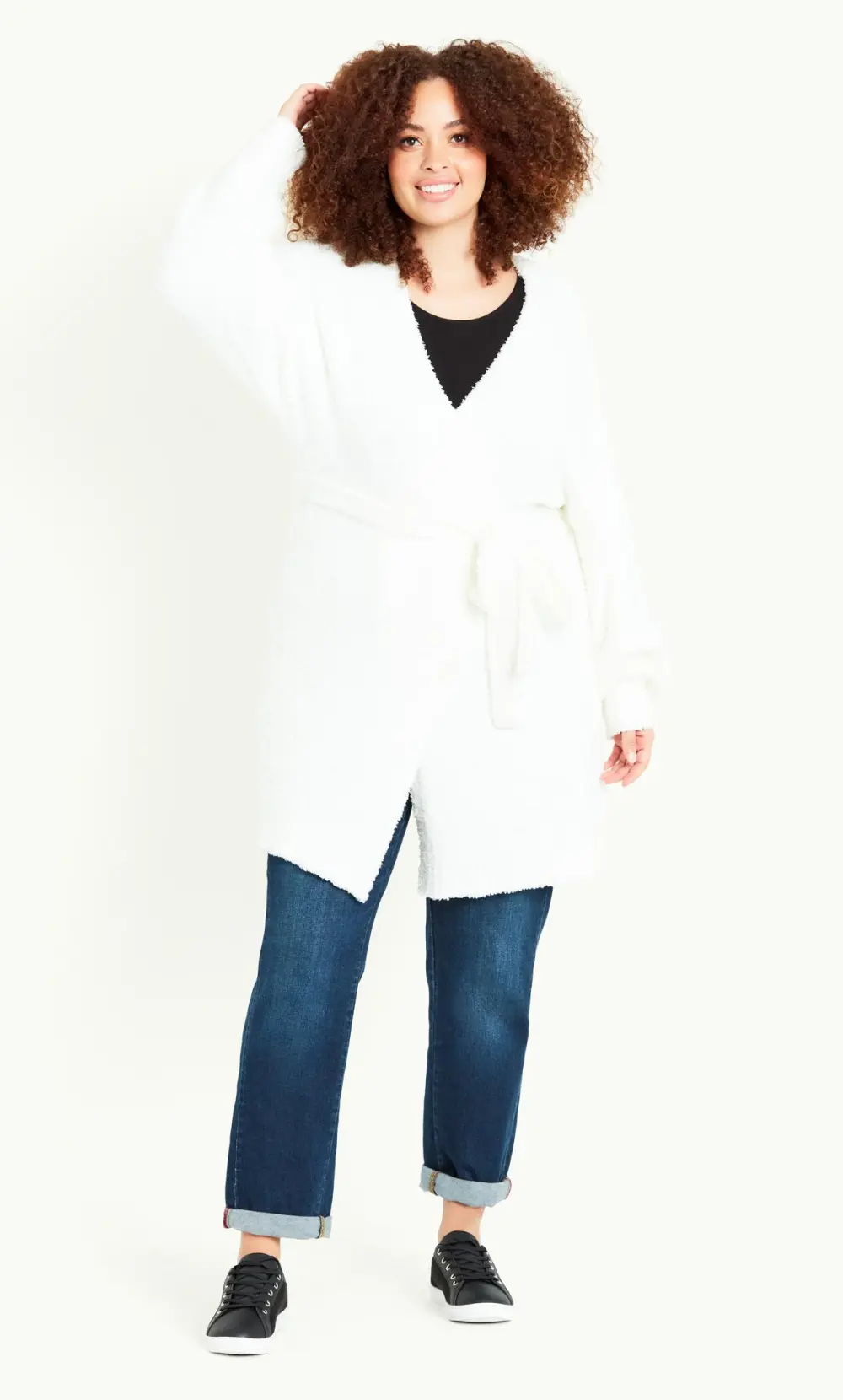 Evans Ivory Teddy Longline Cardigan