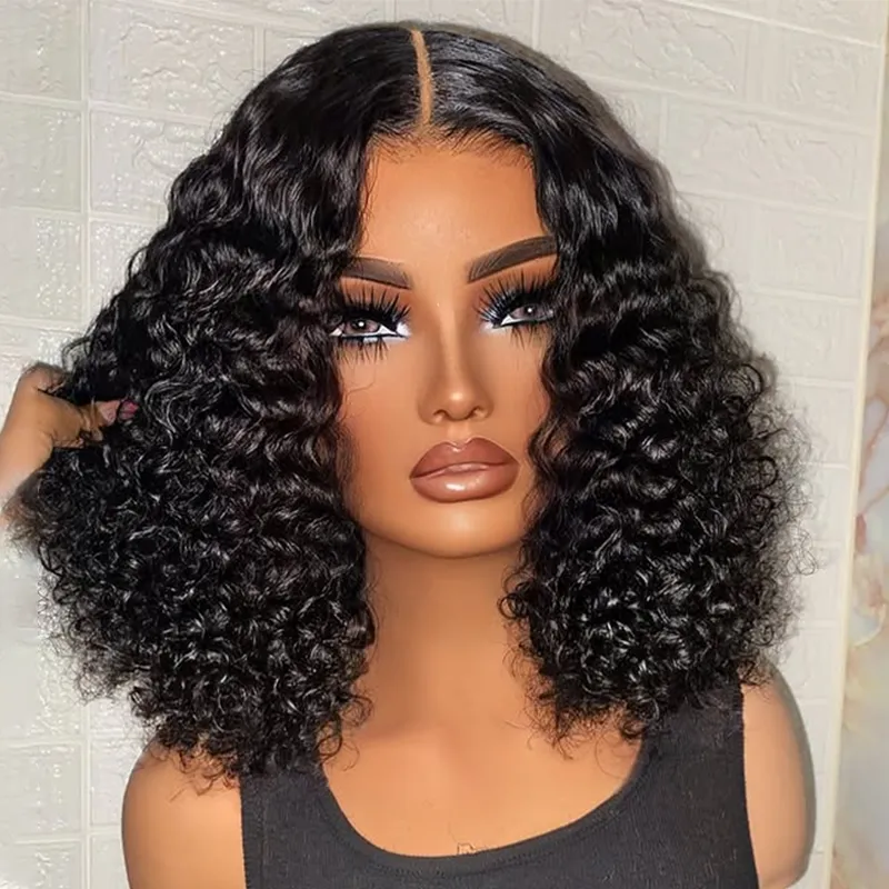 Affordable #1 Jet Black Human Hair Bob Wigs Deep Wave Bob Wigs