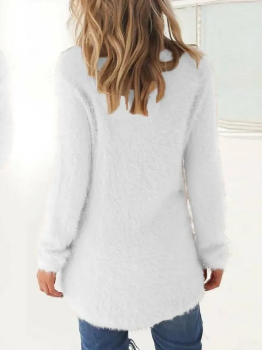 Women's Pullover Sweater Jumper Stylish Casual Soft Solid Color Fuzzy Crew Neck Oversized Long Sleeve Long Tops Knit Outdoor Daily Going out Lake blue ArmyGreen Fall Winter