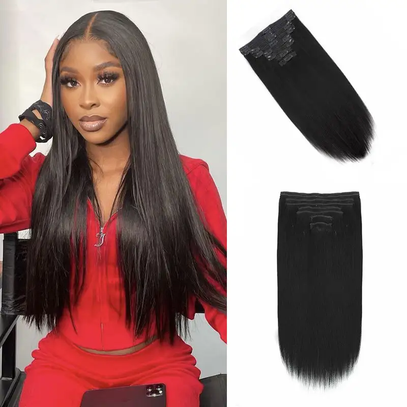 Straight Clip In Hair Extensions For Black Women Remy Human Hair 8pcs With 18 Clips