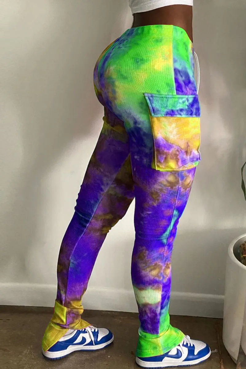 Tie Dye Drawstring Split Hem Pants