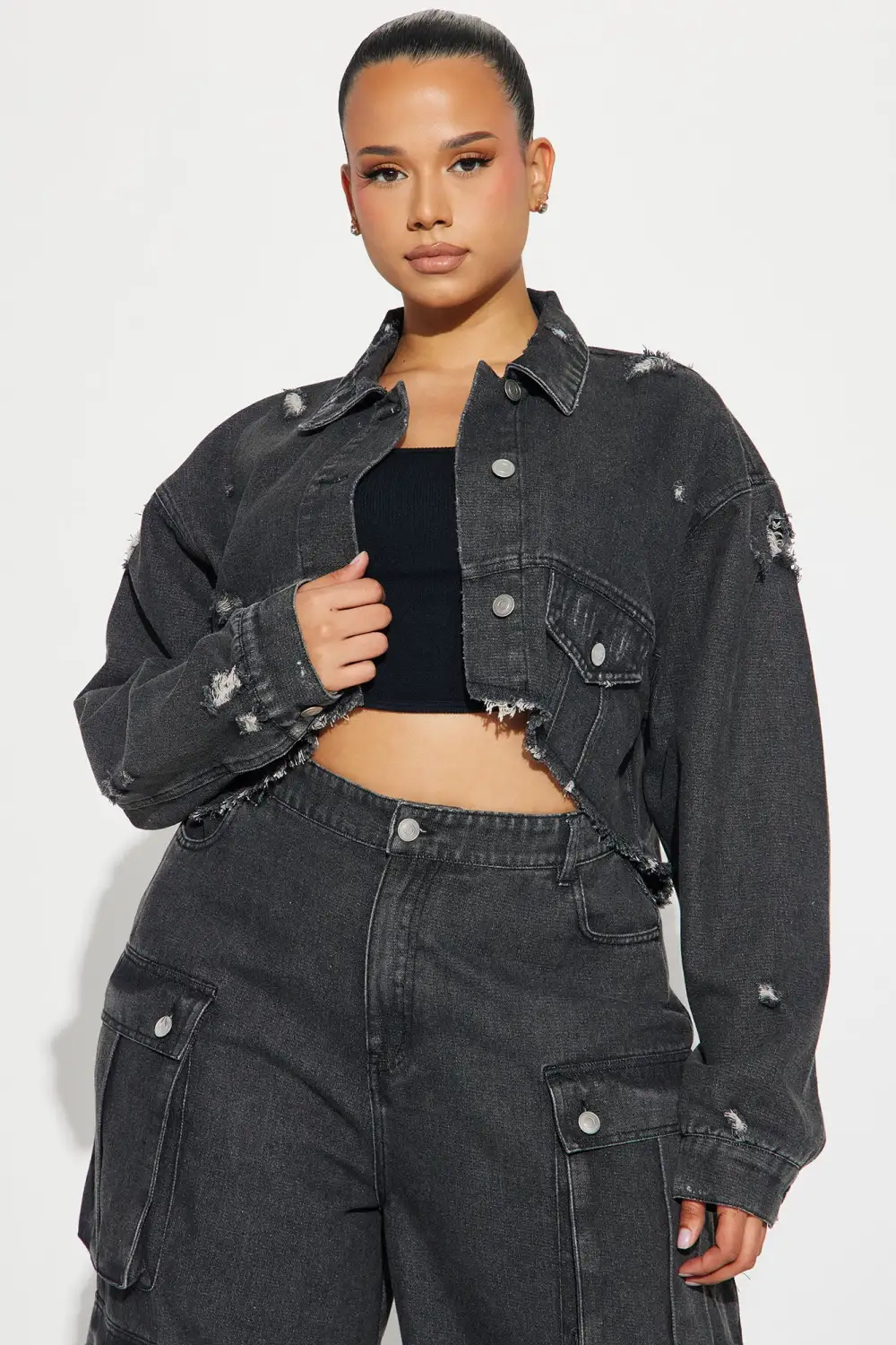 Just Between Us Denim Pant Set - Black