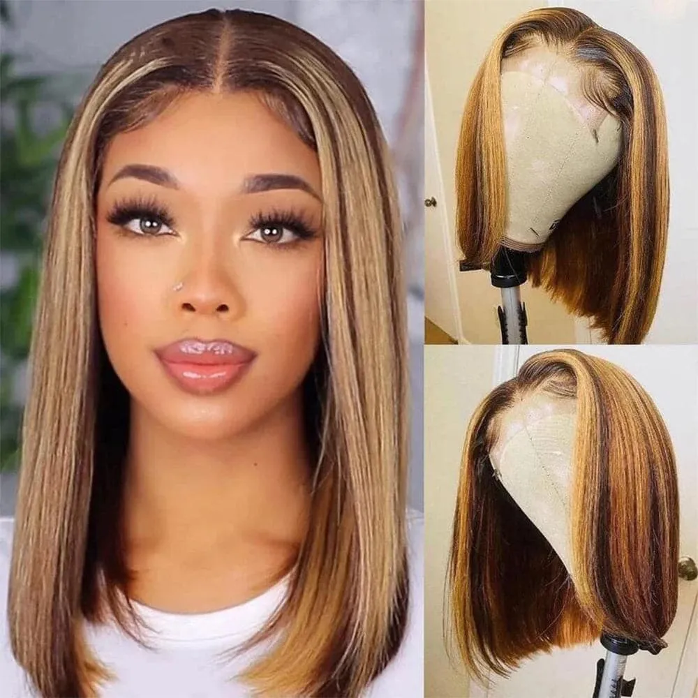 HD Transparent Highlight Bob Wigs Human Hair Sterly P4/27 Straight 7×6/13×6 Lace Front Bob Wigs