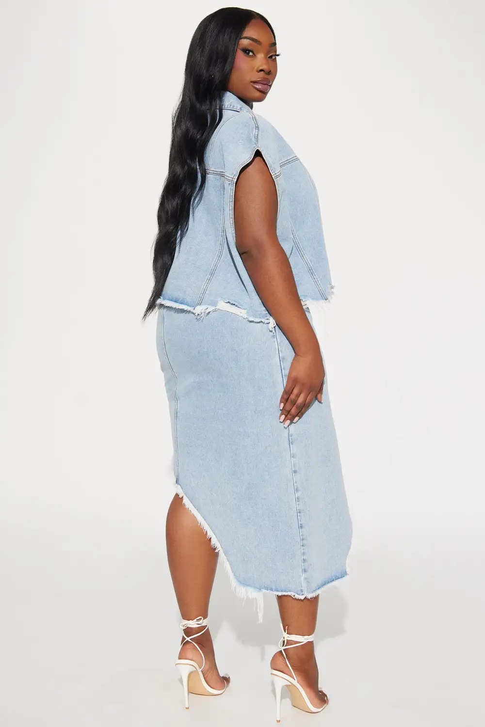 On Stage Denim Skirt Set - Light Wash