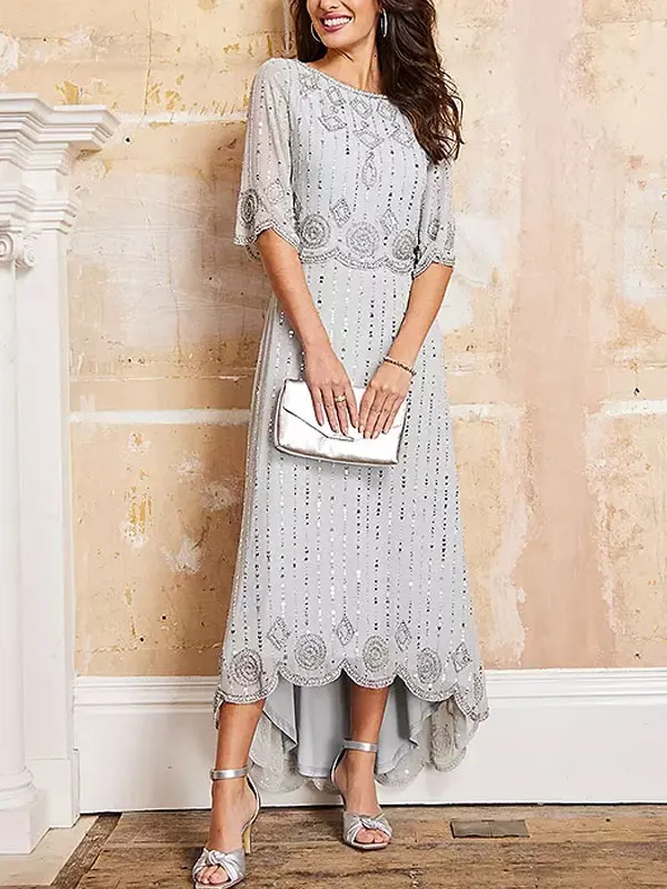 beaded temperament chiffon sequin ladies dress