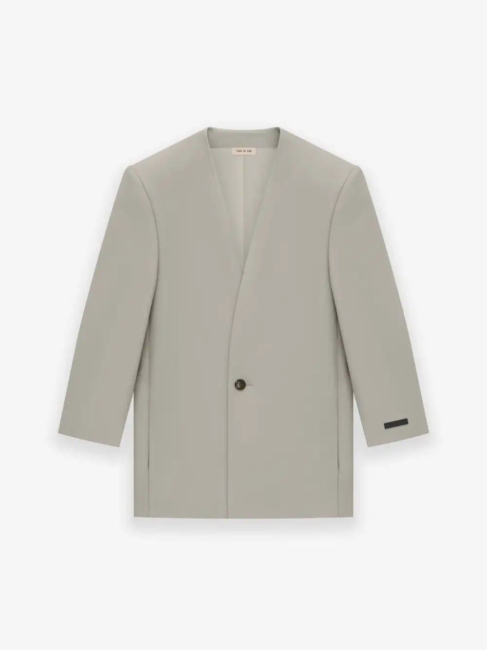 Wool Gabardine Lapelless Suit Jacket