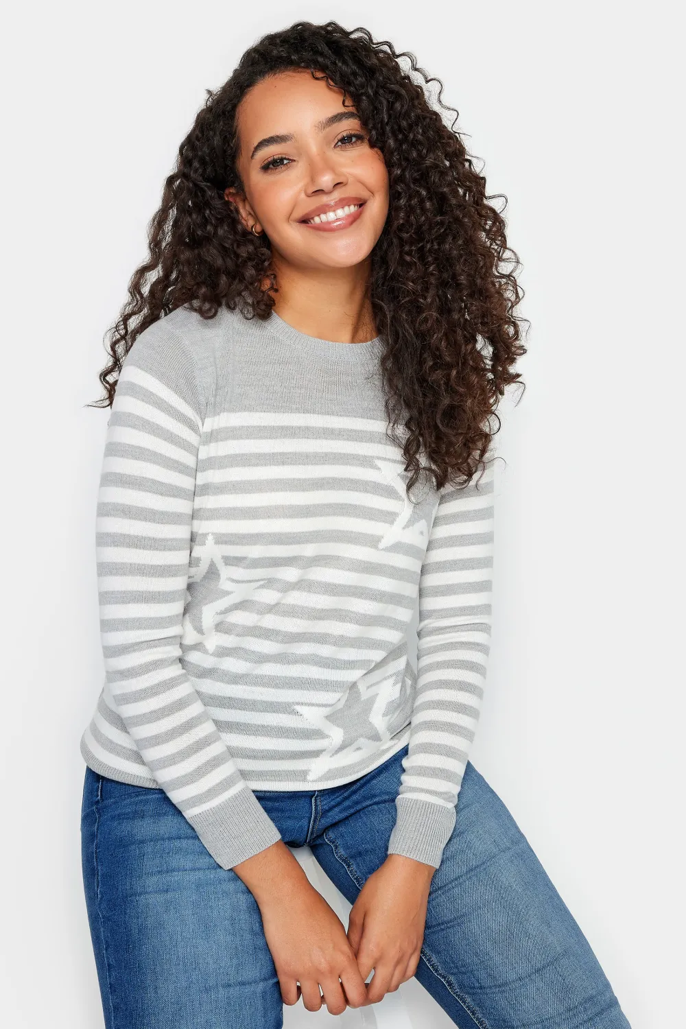 M&Co Grey Stripe Star Print Jumper