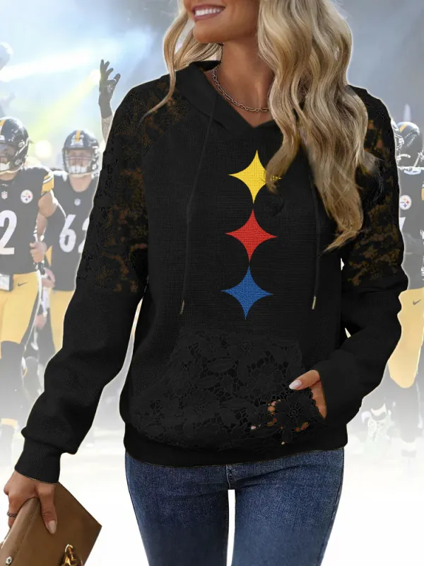 Women'S Steelers Logo Print Sweatshirt With Lace Trim – Casual Wear