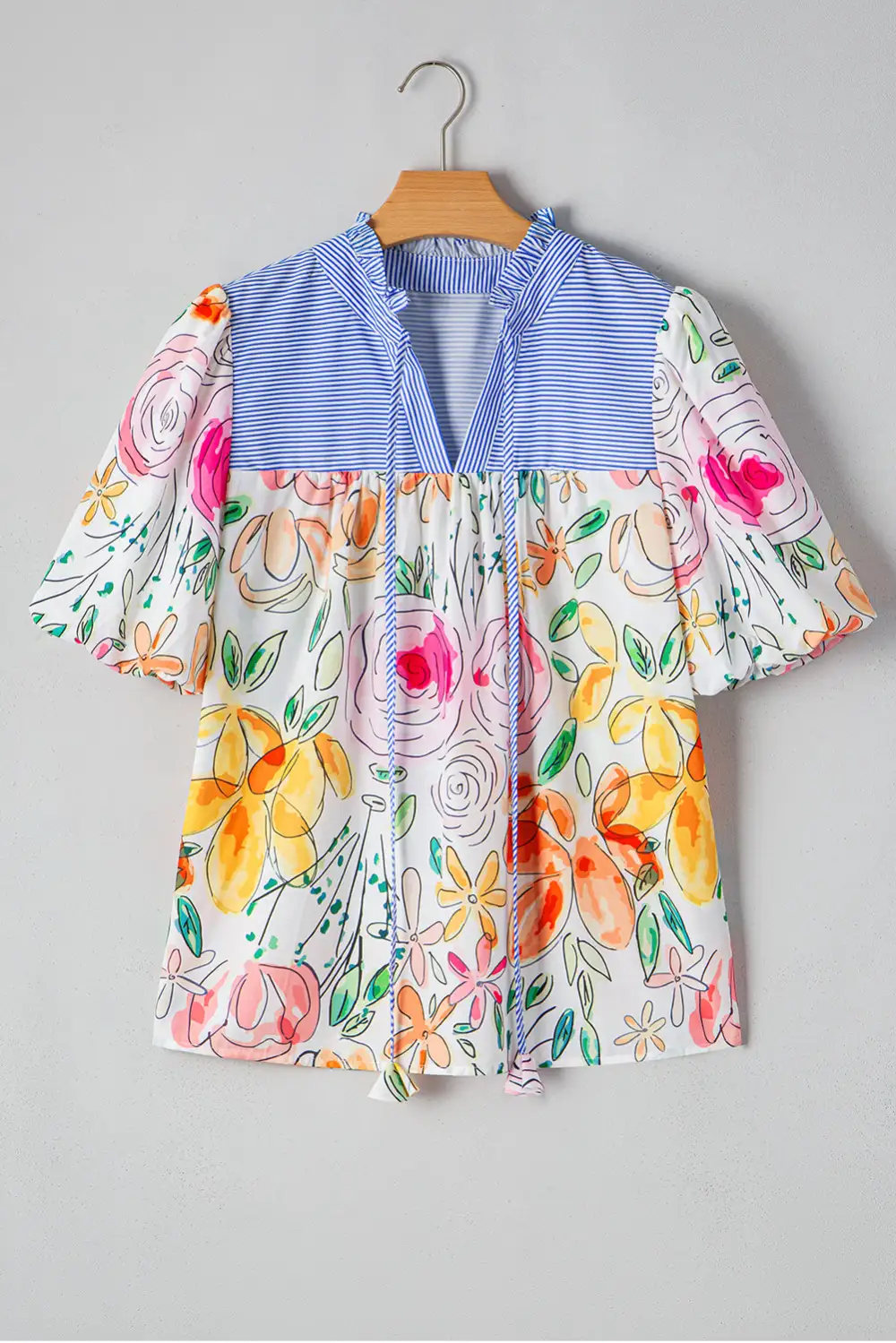 Striped Floral Frilled Blouse