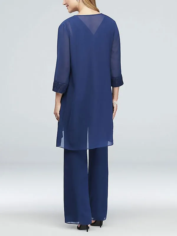 Lace-Detailed Georgette Three-Piece Pantsuit