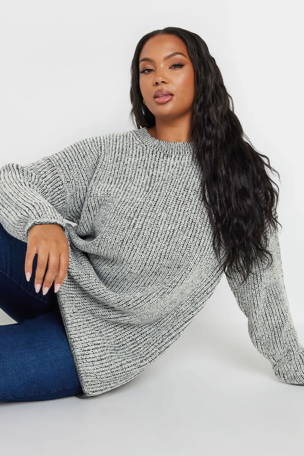 YOURS Curve Grey Drop Shoulder Knitted Jumper
