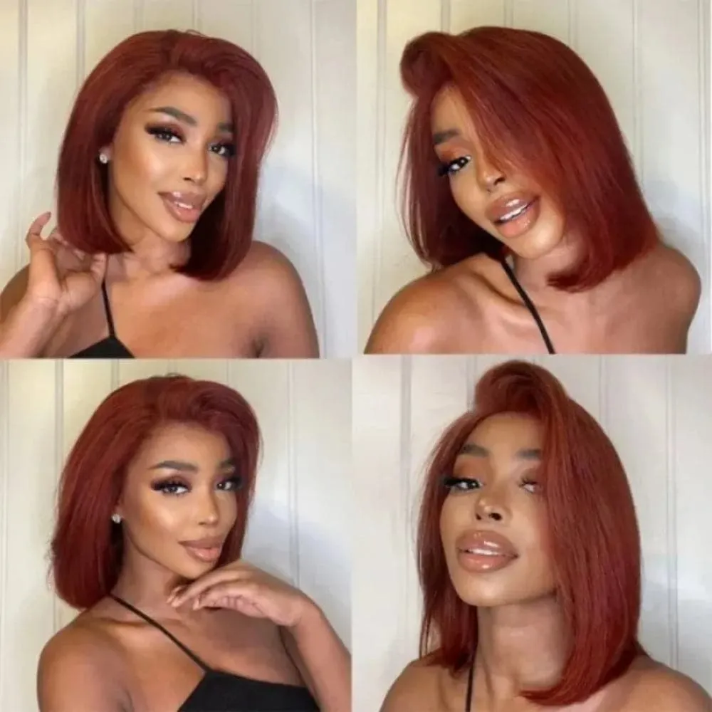 Sterly Reddish Brown 9×6 Glueless Lace Sleek Straight Bob Human Hair Wig