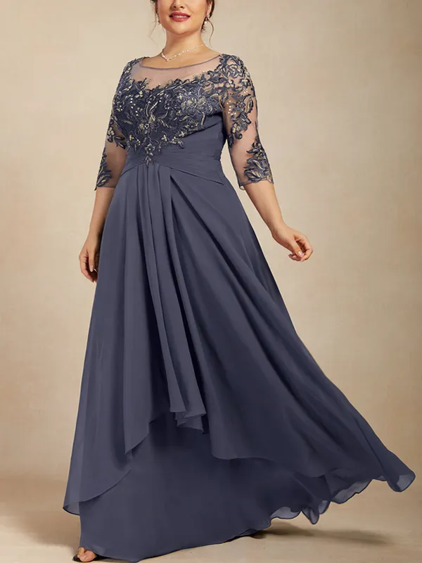 Round Neck Lace Solid Color Gown Maxi Dress