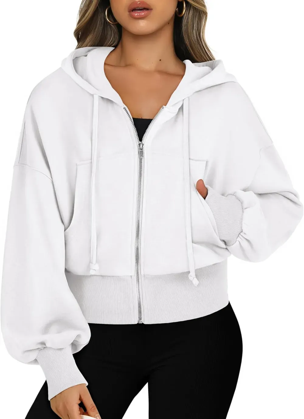 Women's Zip Up Hoodies Cropped Sweatshirts Full Zip Jackets Casual Fashion Fall Outfits Winter Clothes