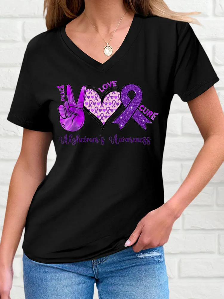 Peace Love and Cure Alzheimer's Awareness Print T-Shirt