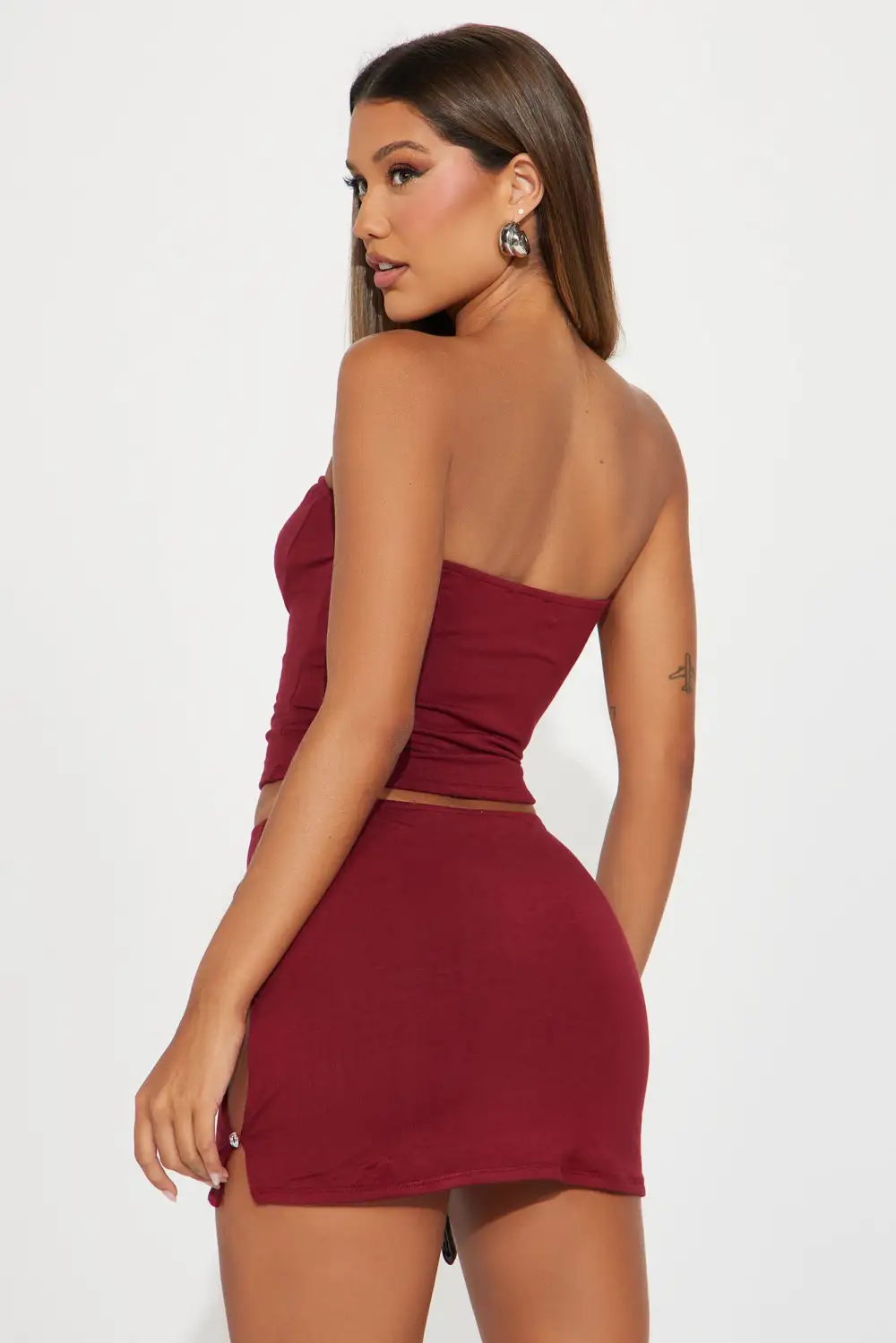 Gemma Micro Mini Skirt Set - Burgundy