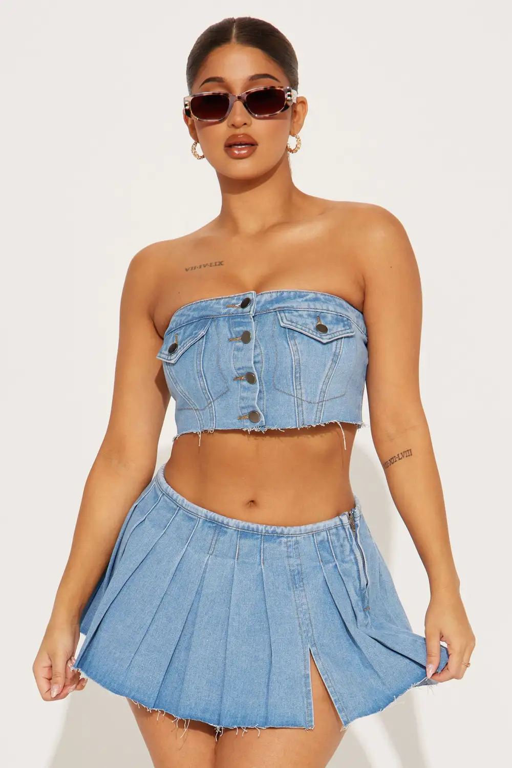 Looking Like Me Denim Skirt Set - Medium Wash