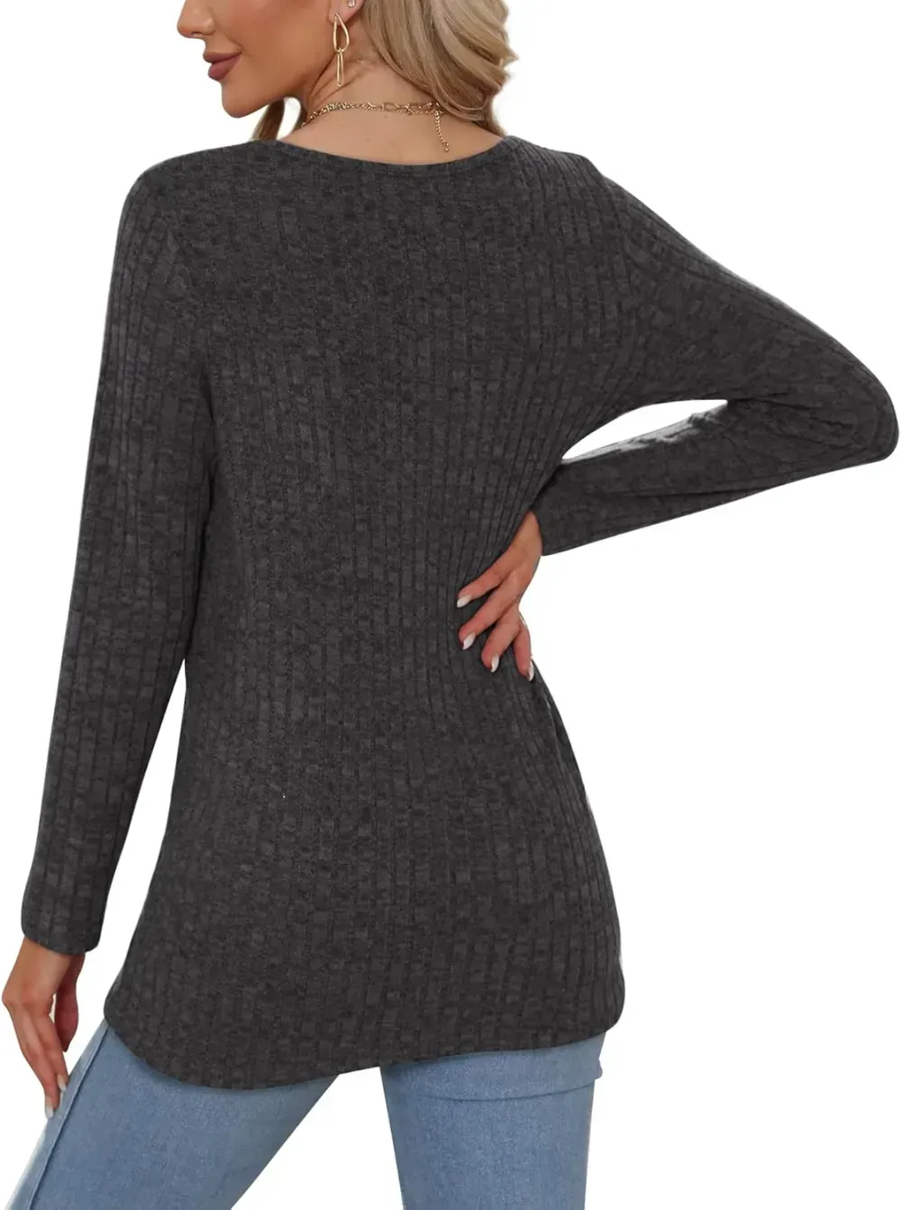 OFEEFAN Long Sleeve Shirts for Women Lightweight Crew Neck Casual Tunic Tops