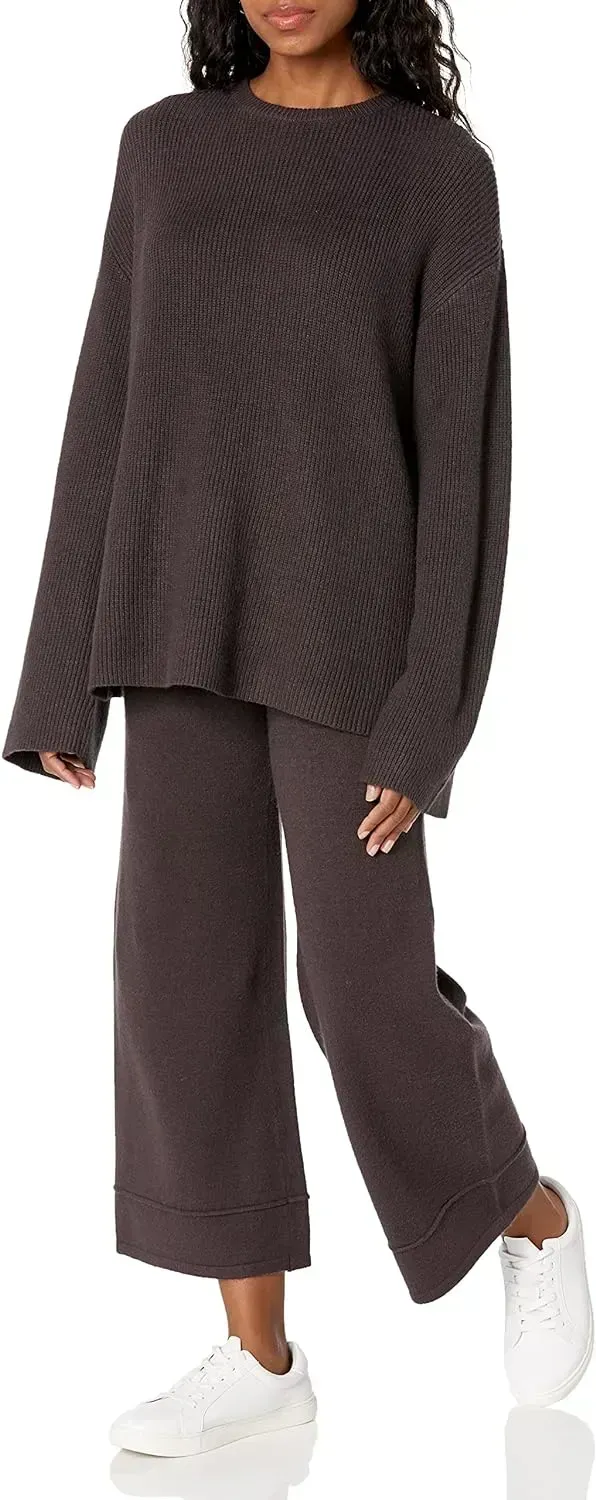 Women's Alice Crewneck Back-Slit Ribbed Pullover Sweater