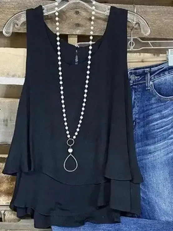 Light Brown Triple Tiered Boho Tank Top