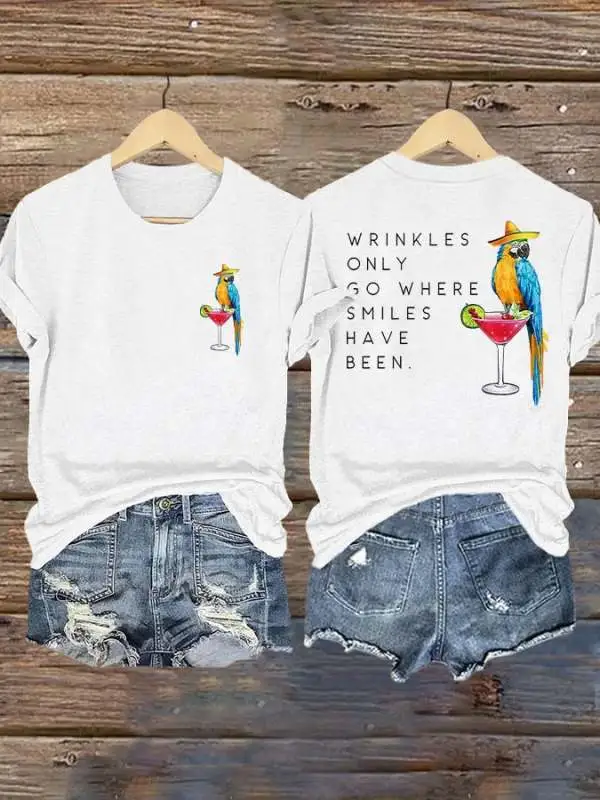 Retro Wrinkles Only Go Where Smiles Have Been Print T-Shirt