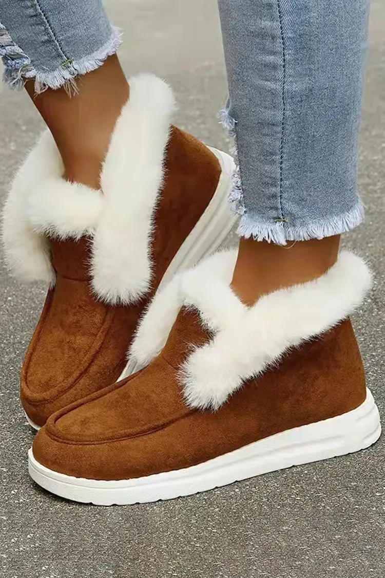 Casual Solid Color Split Joint Warm Furry Boots