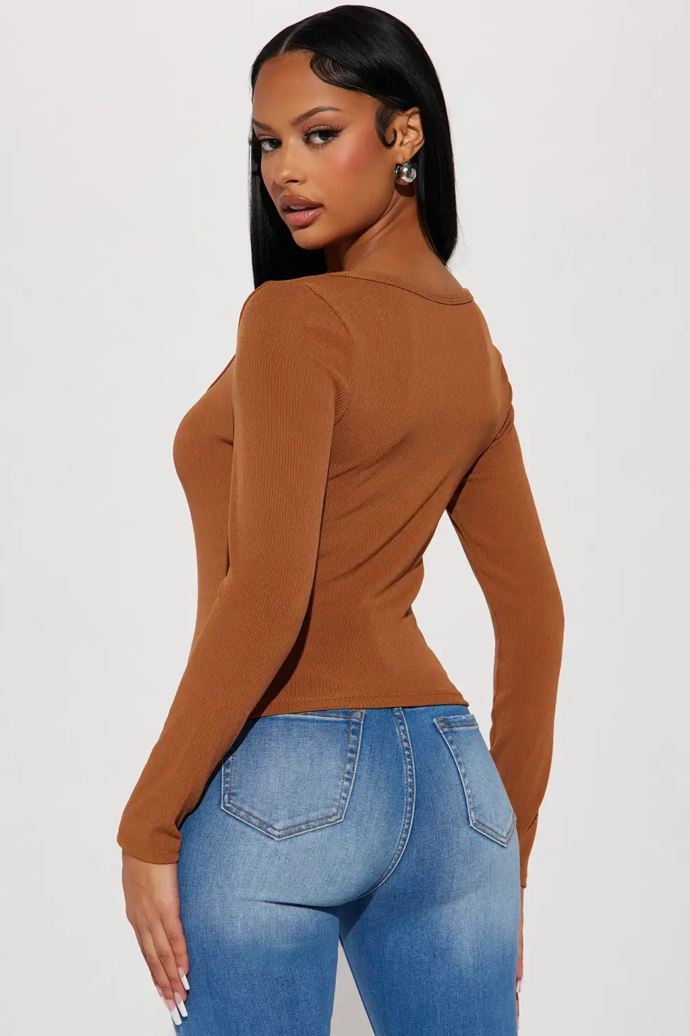 Eileen Scoop Neck Top - Brown