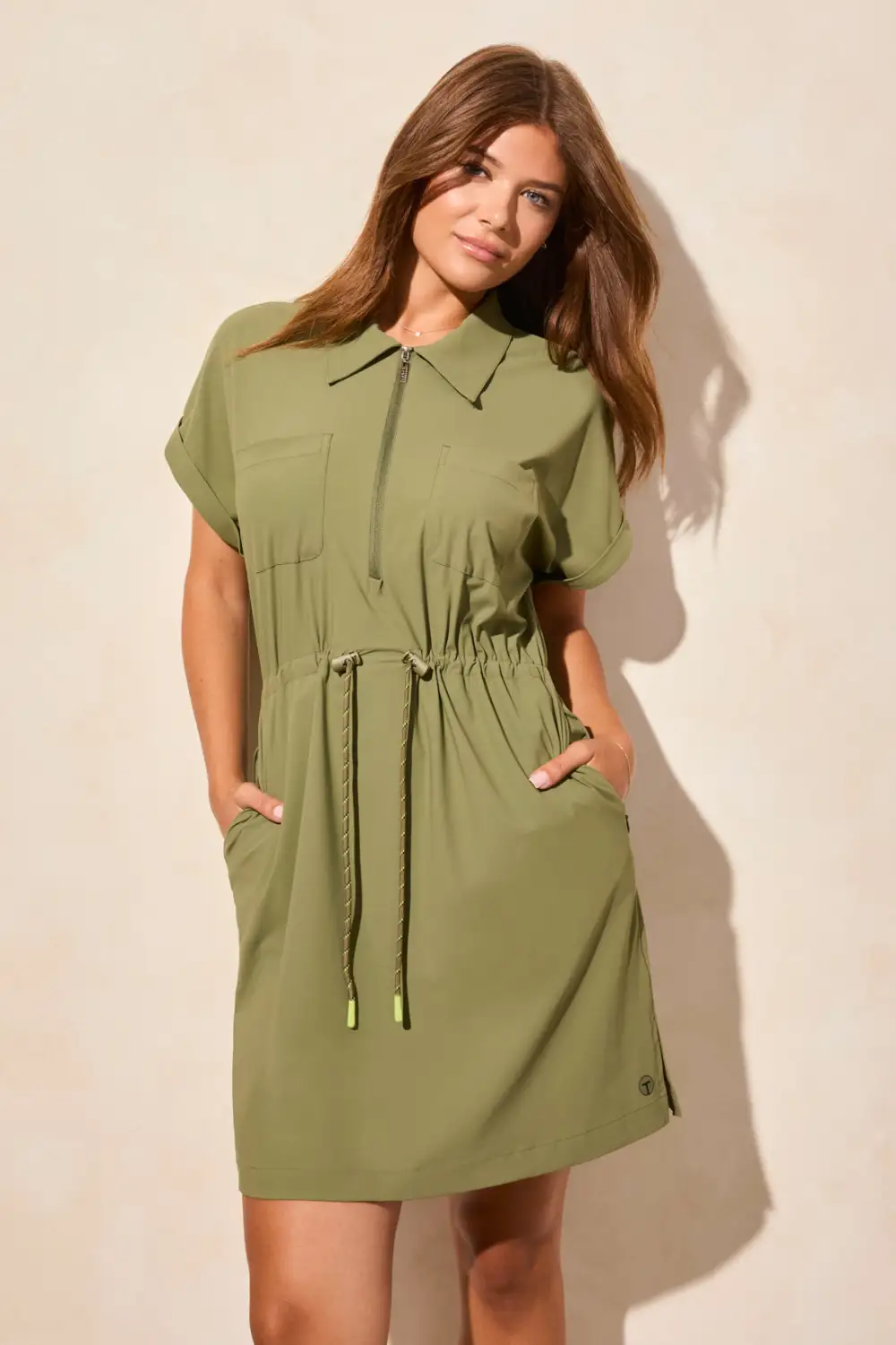 4-Way Stretch Polo Dress With Drawcord-Bamboo