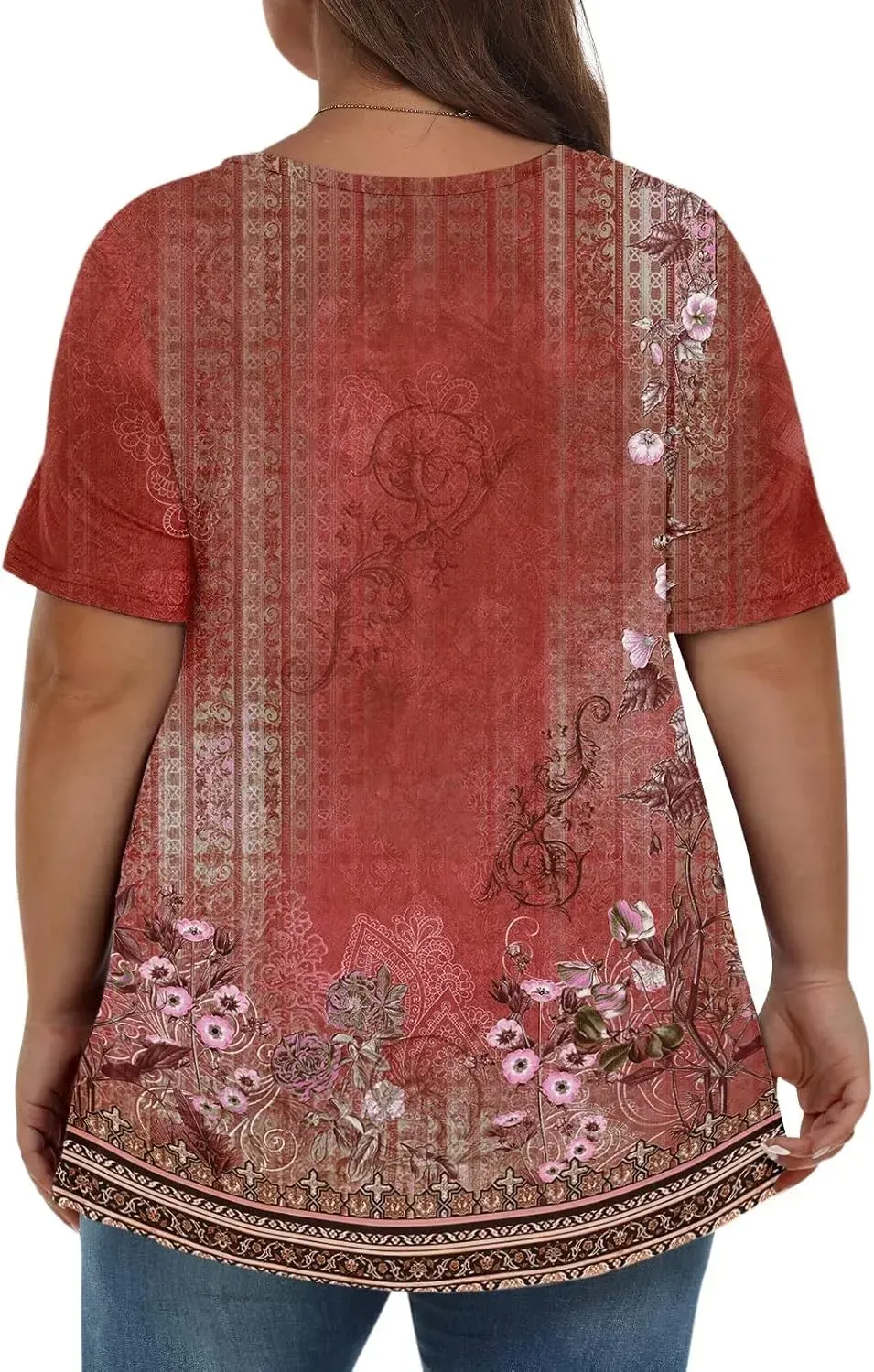 Plus Size Tops for Women Dressy Short Sleeve V Neck Shirts for Women Summer Tops for Women 2024 Floral Print Top