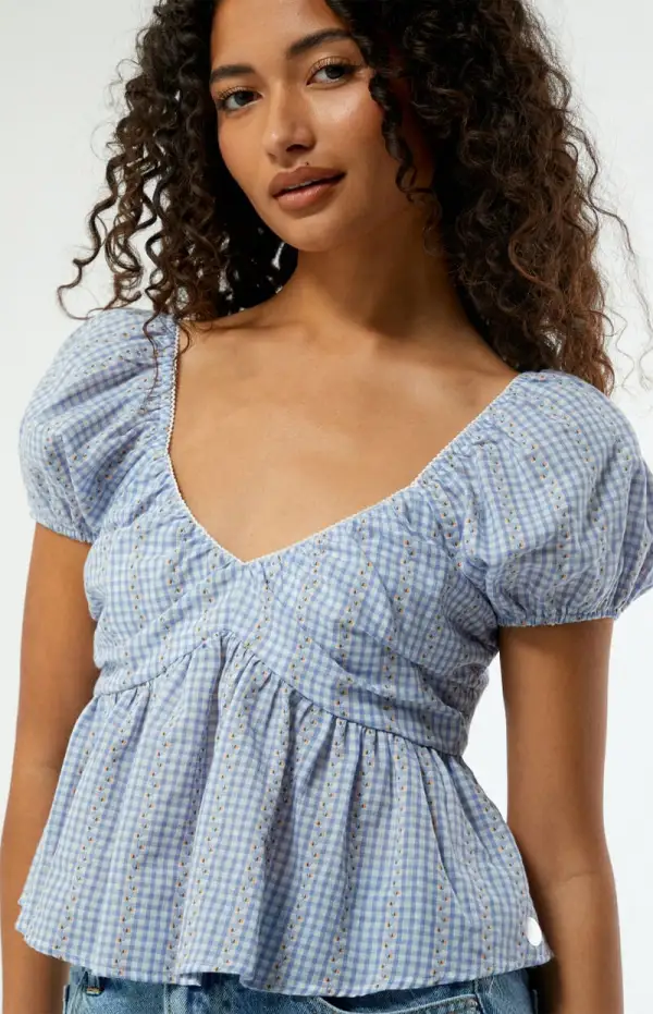LA Hearts Gingham Babydoll Top