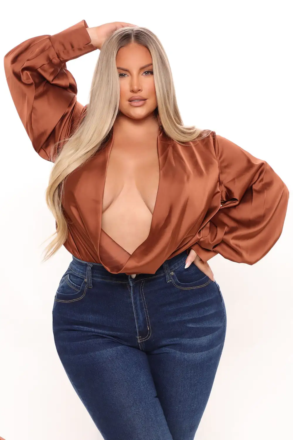 Cowl Could I Forget Satin Bodysuit - Copper