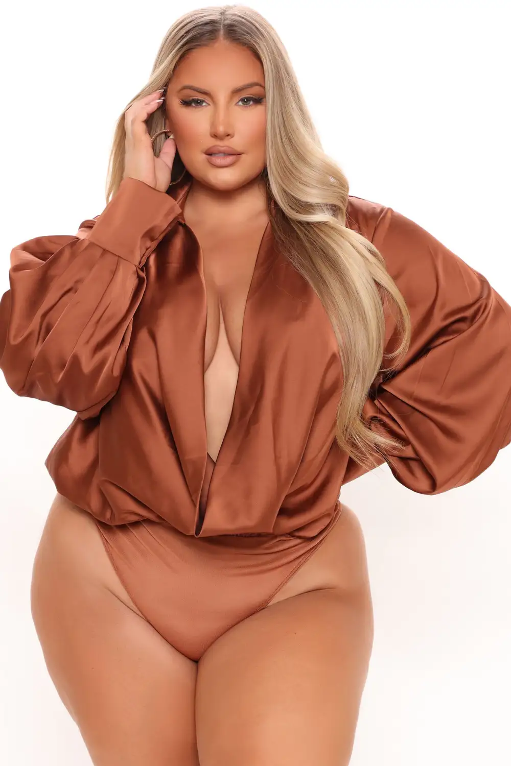 Cowl Could I Forget Satin Bodysuit - Copper