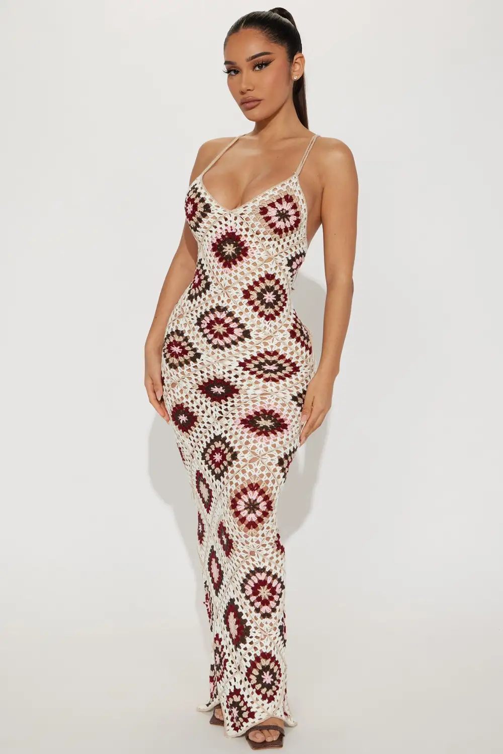 Amalfi Coast Crochet Maxi Dress - Cream/combo