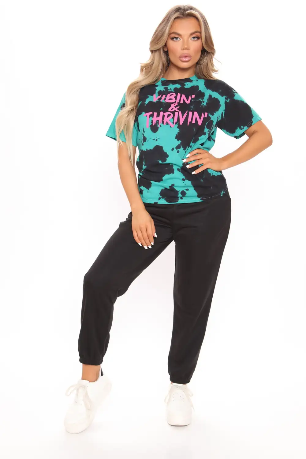 Positive Vibin' Tie Dye Top - Teal/combo